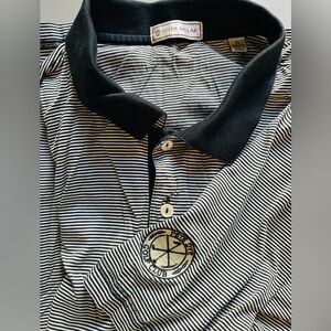 Peter Millar Polo Shirt Men's XL Black White Striped Golf Shirt Sleeve Preppy